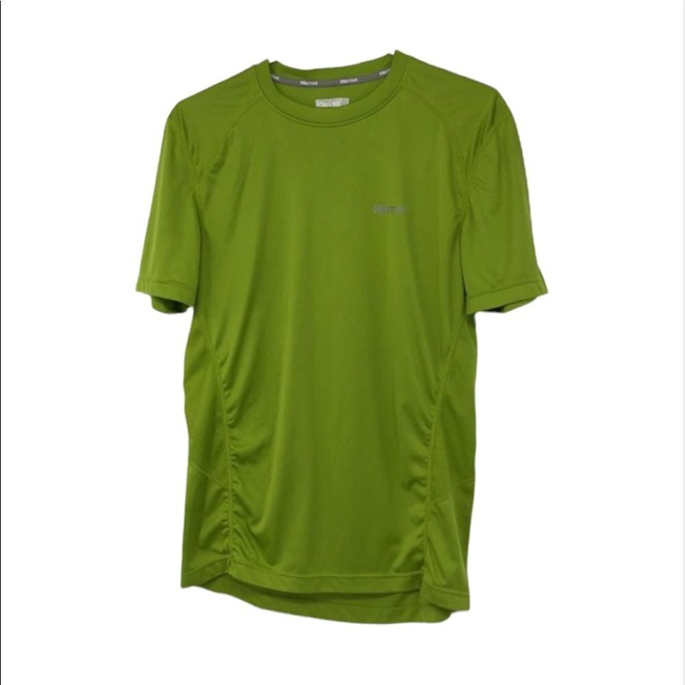 Marmot lime green ruched  sides athletic t shirt crewneck small